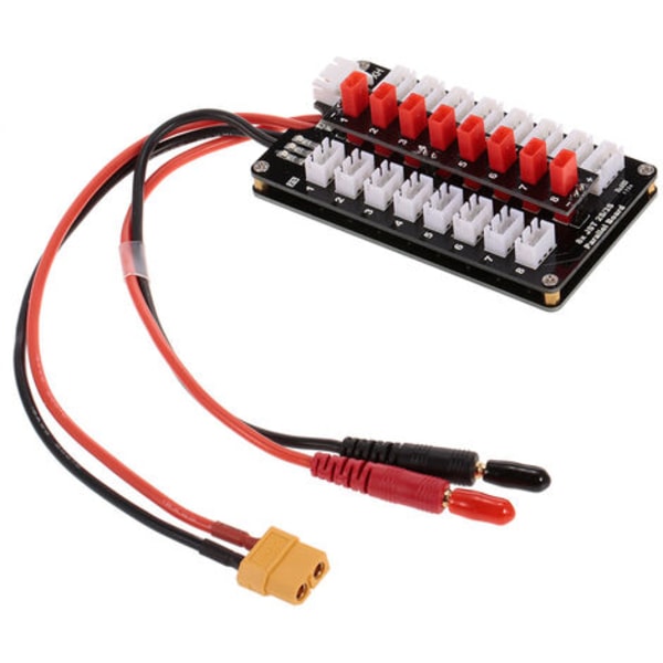 GTPOWER 8X JST-kontakt 2S/3S Lipo-batteri parallell ladeplate for balanselader, modell: Svart