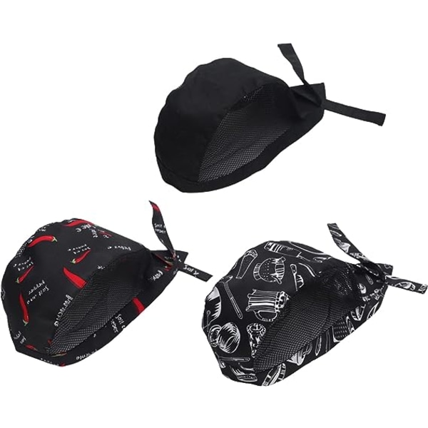 Kokin hattu 3 kappaletta Unisex Bandana Hat keittiön ruoanlaittoon Kokin hattu Puuvilla Kokin hattu Säädettävä joustava nauha Kotikokin hattu ravintolaan Leipomoon