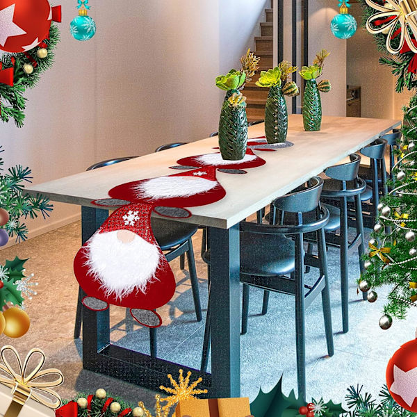 Röd julbordslöpare, 5 st bordslöpare matsal dekor, ansiktslös tomte middagsbordsdekorationer, placemats matsal tillbehör, bröllop ho