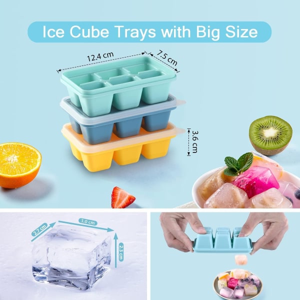 3 förpackningar mini-isbitsbrickor med lock (3 färger), 18 fack