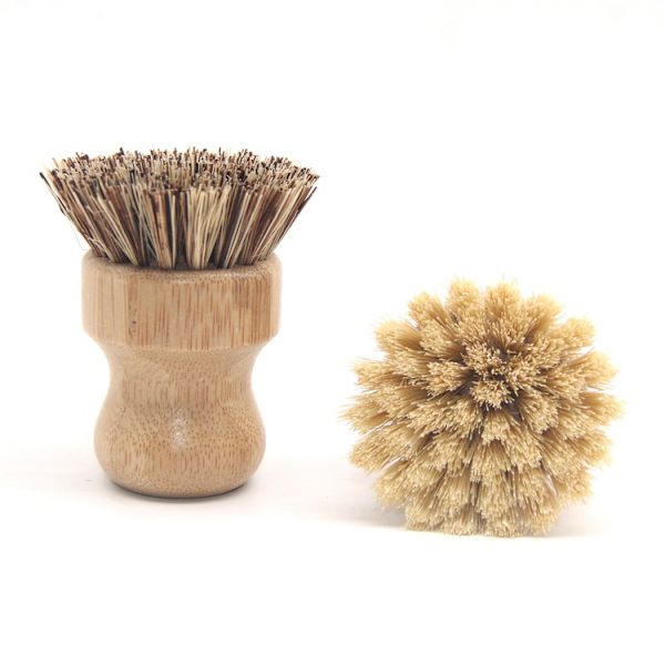 Bambus og sisal bambus opvaskebørste, 8cm rund køkkenbørste, træ opvaskebørste, palme opvaskebørste til vask af gryder, tallerkener, tallerkener og fade