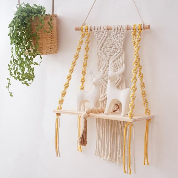 Boho hylle for soverom, baderomshylle, veggdekorasjon i makramévev, veggkunst som Boho (3050cm)