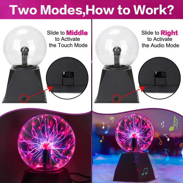 Plasmaboll 5 tum, Plasmaboll Touch och Ljudkänslig Plasma Lampa Plug-in Elektrisk Boll Lampa Vetenskaplig Present till Barn, Dekoration, Fest, Sovrum