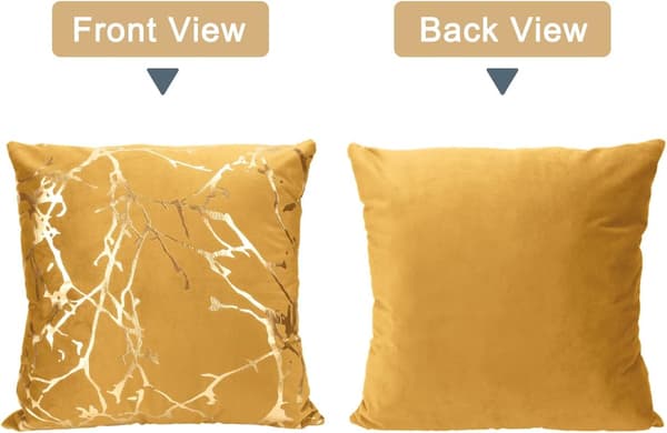 Gul 45x45cm, Set med 2 Sammet Kuddfodral för Soffa, Sovrum, Bil med Guld Grenar Dekorativa Kuddfodral