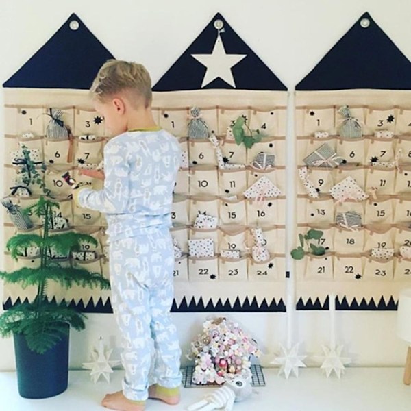 24 Lomme Stof Julekalender Hængende Ornament (Sort)