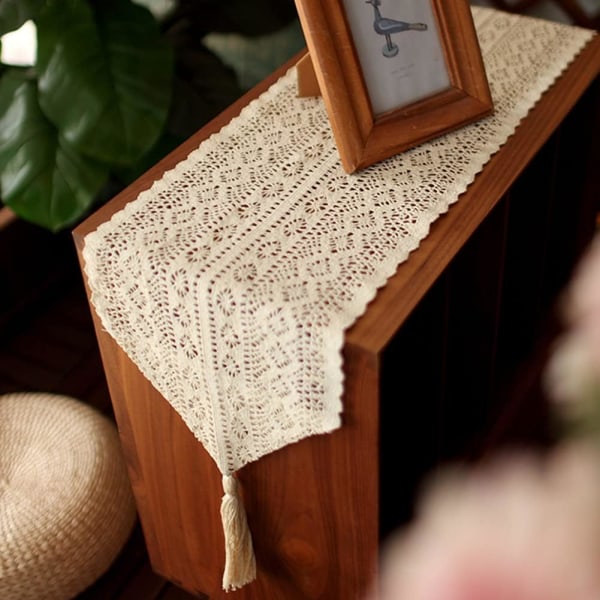 Rektangulær Makrame Bordløper - Heklet Blonder - Elegant Hullet Strikket Duk for Rustikk, Heklet, Heklet Broderi, Bohemsk Stil, Vintage,