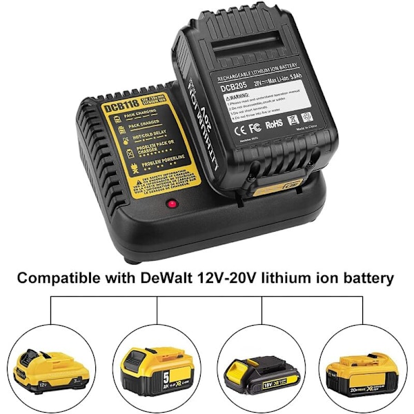 Passer til DEWALT 18650 oplader 3A Batterioplader hurtig sort og gul
