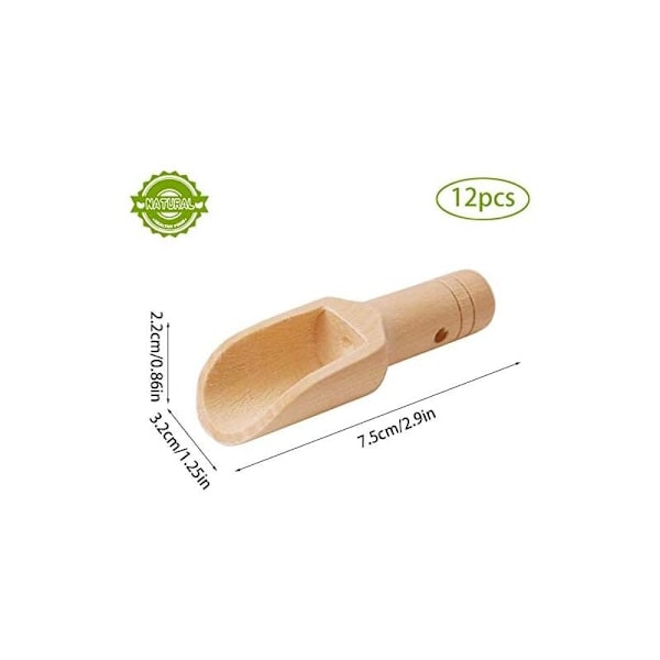 Mini treskje, 12 stk 7,5 cm Liten saltskje, treskje til bad, mini trespade, krydder, badesaltskje for matlaging, melk, kaffe
