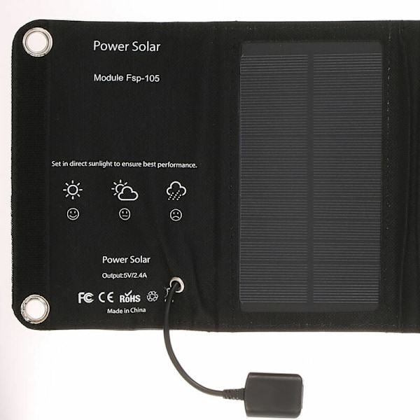 Bærbar solcellelader med sammenleggbar USB-port, 5 solcellepaneler, reise, fotturer, campingplass, kompakt solcellelader for telefon