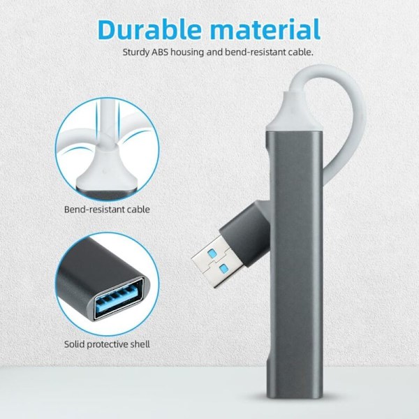 HUB USB 3.0 4 Portar, Data Hub USB Ultra tunn, USB 3.0 Höghastighetsdataöverföring för MacBook, USB-minnen, PC-notebook, bärbar, externa hårddiskar, e