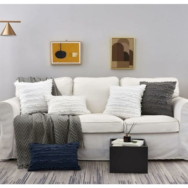 Sæt med 2 elfenbenshvide pudebetræk til sofa stol sofa, pyntepuder i bomuld og hør, 45 x 45 cm, uden indlæg