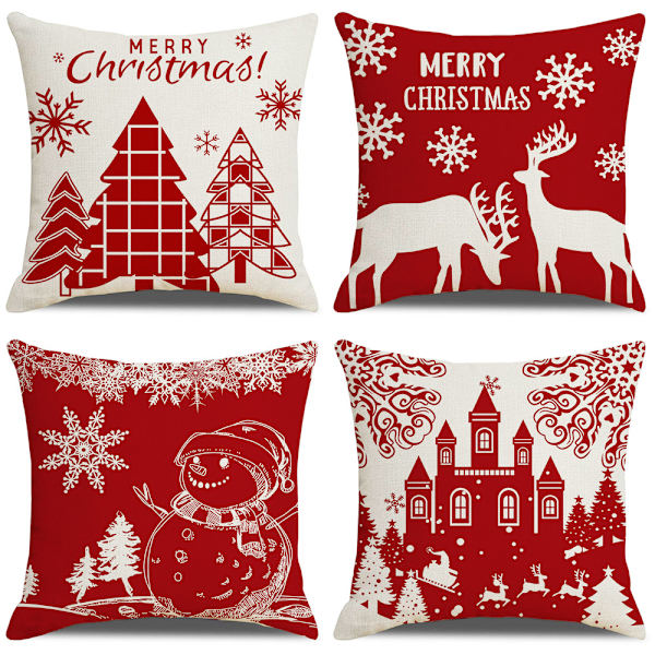 Julgransprydnad, Julörngottsset 4 delar, Röd Buffalo Plaid Julhelg Överkast Kuddfodral för Hem Vardagsrum Sovrumsdekor