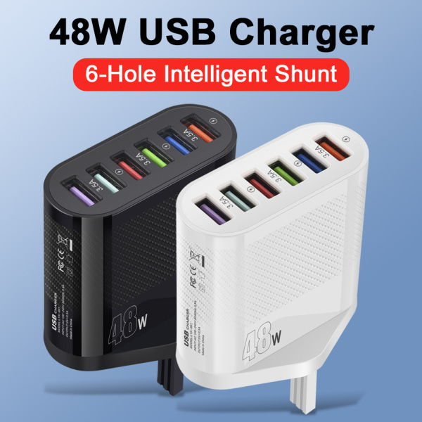 Mobiltelefonoplader 3.5A Tablet Rejseoplader Ladehoved - 6USB - Europæisk standard hvid