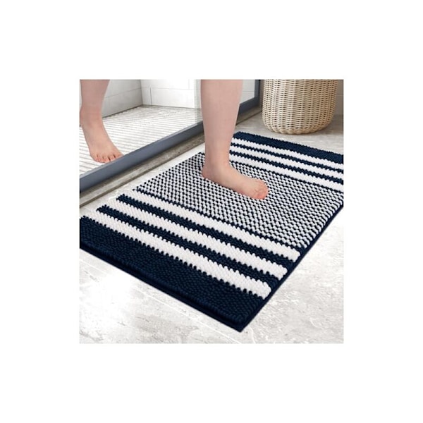 Badrumsmattor, halkfria badrumsmattor, mjuk badrumsmatta i mikrofiber chenille, maskintvättbar, 40 x 60 cm, marinblå