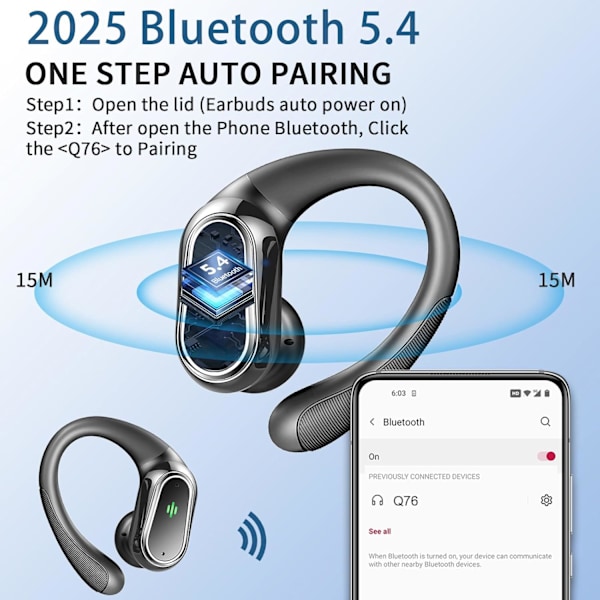 Bluetooth 5.4 Trådløse Ørepropper - 4 ENC Støyreduksjon, 50 timer Spilletid, IP7 Vanntett for Gym/Løping