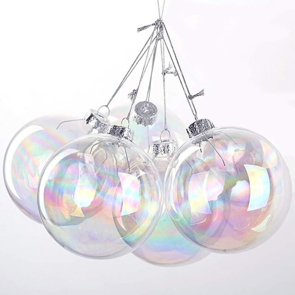 Set med 10 färgglada transparenta julkulor, dekorationskulor att fylla för julfest, födelsedag, bröllopsdekoration - 8 cm
