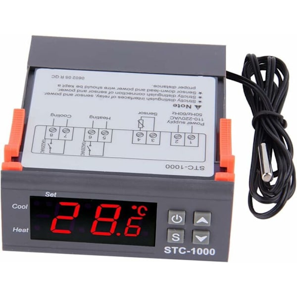 Temperaturkontroller AC 110V-220V, Digital termostat STC-1000 med NTC temperatursensor sond, värme/kyla, 758534mm