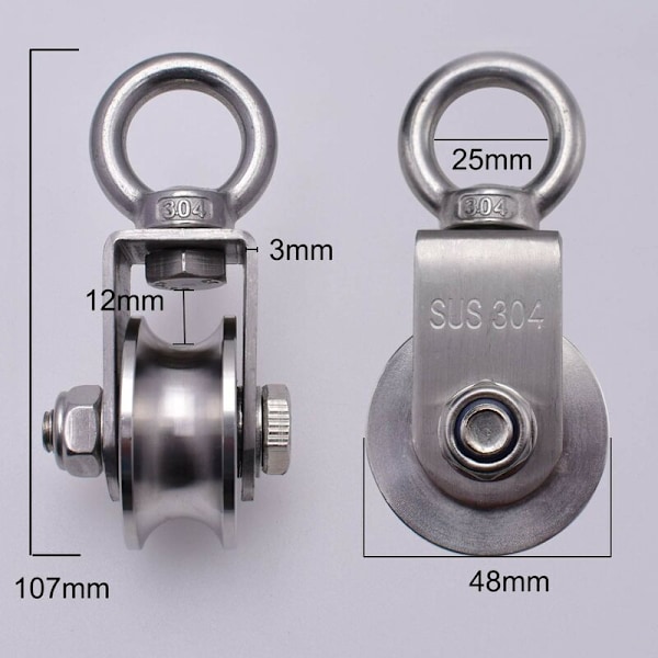 500kg lyftblock - 2 kullager - 48mm - rostfritt stål 304 - Användning med kablar