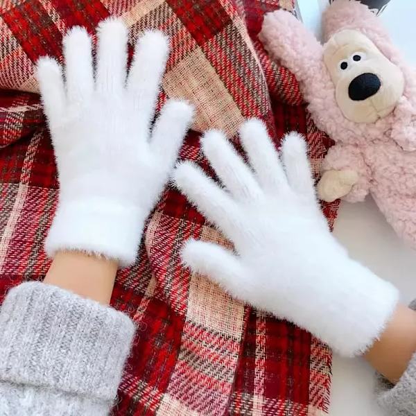 Förtjockade varma plyschfingerhandskar för hudvård, supermjuka, starka och köldtåliga