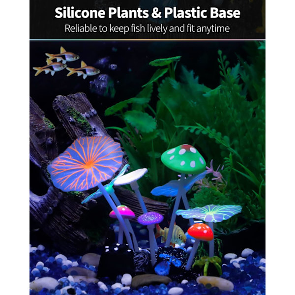 Akvariekorallplanteornament med skinnende effekt Imitasjon sopp Lotusbladdkorasjon Tillegg Fargerik realistisk silikondekor for fisketank
