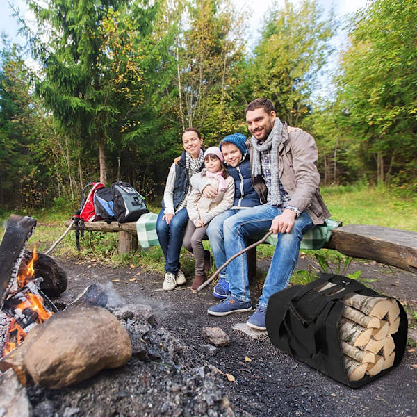 Bæreveske for ved (svart), lerretsveske for peisved - 99*46 cm, vanntett vedbæreveske, sammenleggbart peistilbehør, ideelt for vedfyring