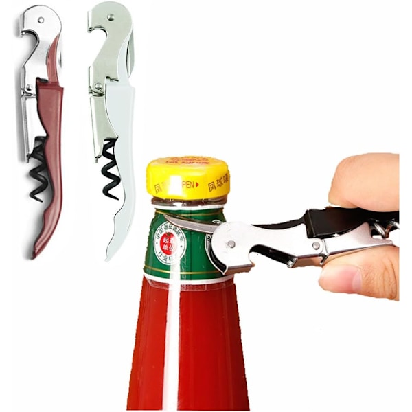 Corkscrew Flaskeåbner Sæt med 3, Tre-i-én rustfrit stål vinværktøj, proptrækker og proptrækker til sommelierer.