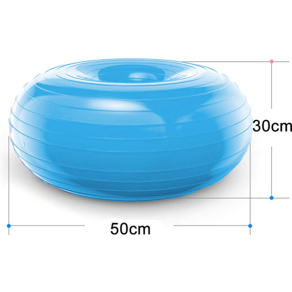 Donitsiharjoitus, harjoitus, ydinharjoittelu, sveitsiläinen vakauspallo joogaa, pilatesta ja tasapainoharjoittelua varten kuntosalilla, toimistossa tai luokkahuoneessa, sininen