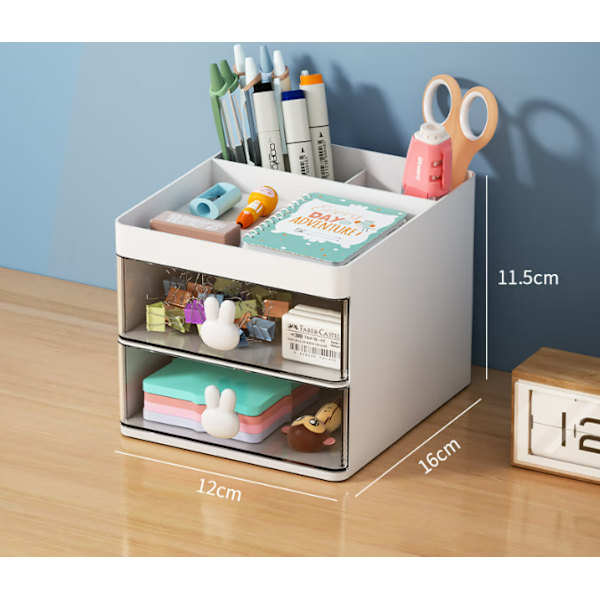 Isblå - 2-skuffers makeup-arrangør - Plast- og kosmetikopbevaring - Kosmetik, polermidler osv. – skuffeboks i stabelbart design til badeværelse eller o
