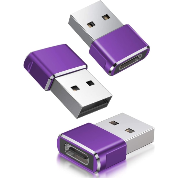 Violetti USB C naar USB A -sovitin, 3 kpl, tyyppi C -latauskaapeli