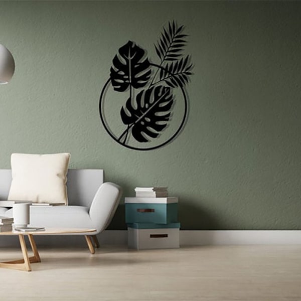 Palmblad Metall Väggdekoration, Svart Silhuett Väggkonst Tropiska Blad För Hem Sovrum Badrum Kök Väggdekoration, 30x41.7cm