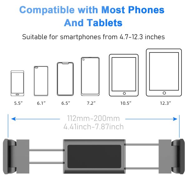 Biljusterbar tabletholder, universell justerbar tabletholder for iPad-serien / Samsung Galaxy-faner / 4,41-7,87 tommers mobile enheter