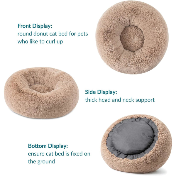 Lille hund seng vaskbar - Selvrolige hund senge - 23 tommer fluffy donut cuddler til små/mellemstore dyb søvn kat op til 25lbs - Anti-angst indendørs ro