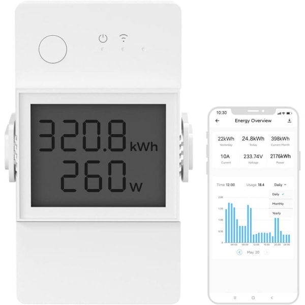 WiFi sähkönkulutuksen mittauksella, 16A/4000W suuritehoinen langaton kytkin, wattimittari, LCD-näyttö