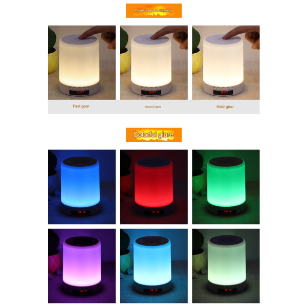 Bluetooth-høyttaler med lys, bærbar trådløs nattlys Bluetooth-høyttaler med 7 farger LED og Smart Touch Control (hvit)