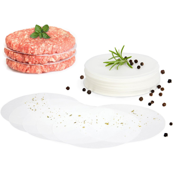 Förpackning med 500 st hamburgerpressar i non-stick papper - ∅ 11,5 cm - idealisk för att laga hamburgare och förbereda hamburgare