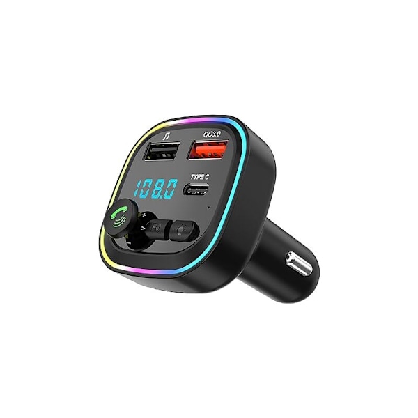 Bluetooth 5.3 FM-sender, Bluetooth-senderadapter for bil, QC3.0 hurtiglading trådløs MP3-spillersett, 2 USB-porter og 1 Type-C-port, Hands-F