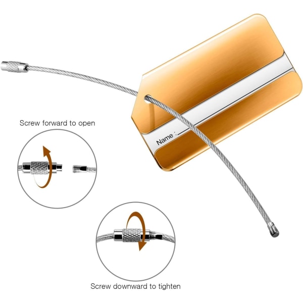 Aluminium bagagemærke med rustfri stålkabel, bagagemærke, rejsetilbehør (6 stk.)