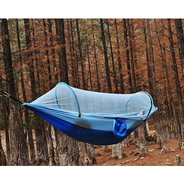 Enkeltheng med myggnetting Camping Hengekøye med myggnetting Utendørs bærbar Hengekøye Rask åpning Automatisk-Blå