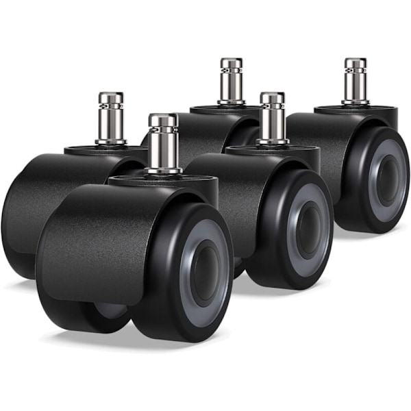 Set med 5 Kontorsstolshjul - 11 x 22 mm - Dubbelhjulsdesign - Inga Repor på Golvet - Diameter: 50 mm (11 x 22 mm)