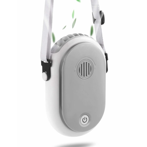 Bærbar halsblæser - Batteridrevet USB genopladelig - Til kvinder Vipper på camping udendørs (grå/hvid)
