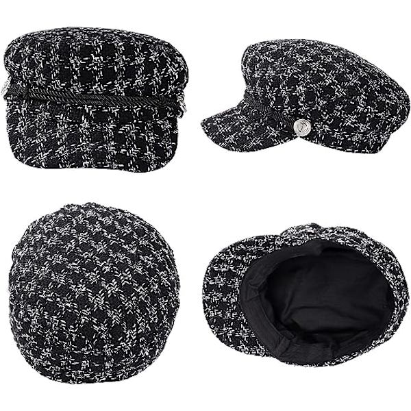 (M, 56-58cm), Sort, 1 stk. Baret Cap Dame Mode Casual Huer Retro Stilful Visor Hat Vinter Cap til Dame