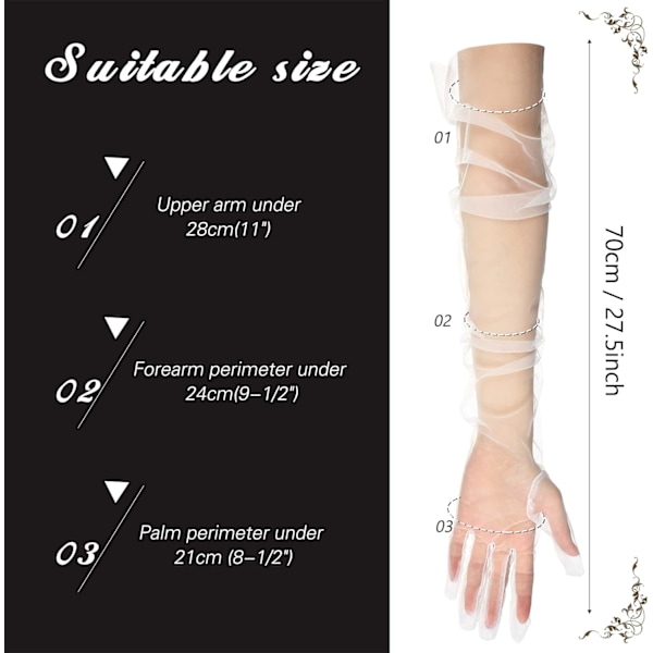 Dam långa handskar mesh tyll handskar 27 tum transparenta fest opera handskar armbågslängd handskar för bröllop brud bal