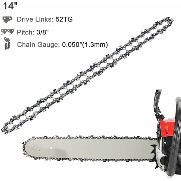 Moottorisahan ketju 52 lenkkiä, ei 3/8 lp, paksuus 050 (1,3 mm) matala palautus (low-kickback), 4 moottorisahan ketjun erä 52 vetolenkillä 14 (35 cm) ketjuohjaimelle