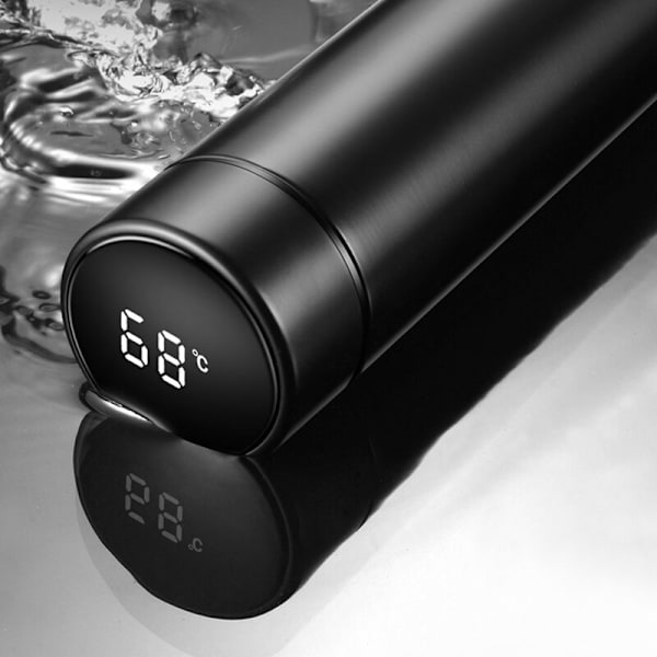 Smart temperaturdisplay vakuumisolerad flaska 17,6 oz / 500 ml LCD-pekskärm läckagesäker rostfritt stål, svart