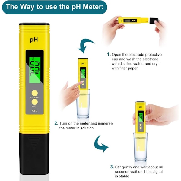 4 i 1 Digital PH-mätare, 4 i 1 pH-mätare, pH-mätare med LCD-display, Hög noggrannhet 0,01 Upplösning, Vattenkvalitetstestare för dricksvatten, Sw