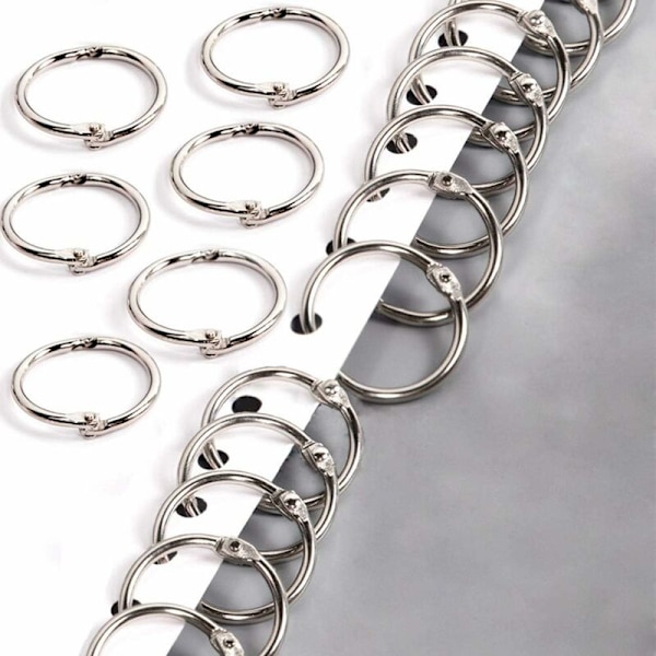 Bogringe, binderinge, 100 stk. metal nøgleringe med leddelte ringe til album scrapbøger af metal brusebad (25 mm)