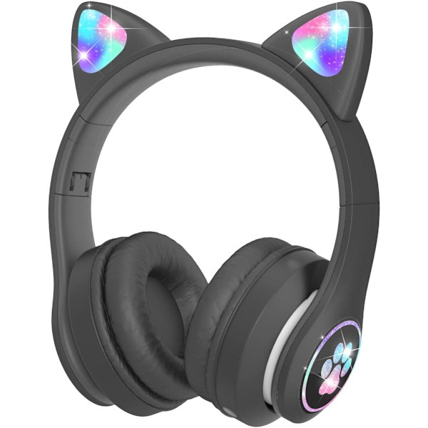 Bluetooth-lasten kuulokkeet HD-mikrofonilla/LED-valoilla (musta), 85 dB:n äänenvoimakkuudella rajoitetut lasten kuulokkeet, stereokuulokkeet lapsille älypuhelimeen, iP
