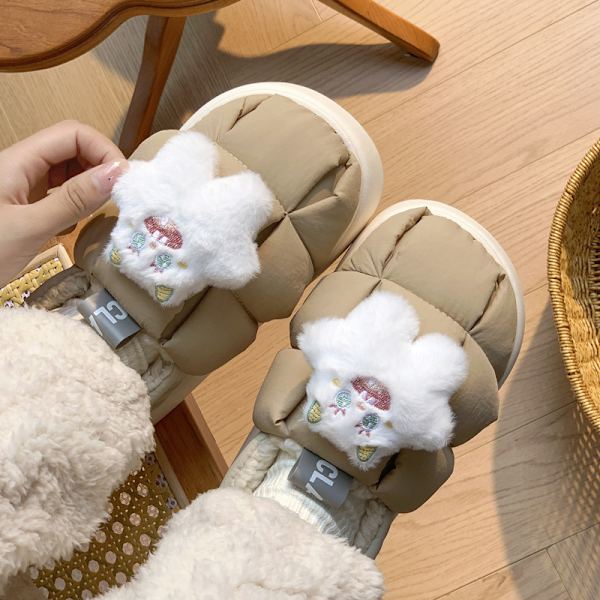 Elf Shoes tilbyr optisk varme kvinners fluffy bomullsslippers, hjemmekamp, ensfarget ID-bilde, enkle vanntette sko 24,5 cm