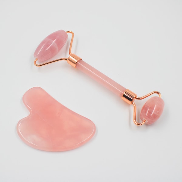 Gua Sha Jade Roller, Facial Gua Sha, Ansigts Gua Sha, Ansigtsrulle Hudplejeværktøjer til Skønhed, Rosenkvarts Massageapparat til Ansigt, Øjne, Hals