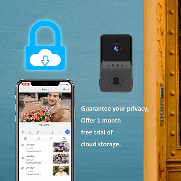 Trådlös fjärrstyrd videodörrklocka, smart videodörrklocka hem intercom HD nattseende wifi laddning, smart dörrklocka, tvåvägskommunikation, appkontroll